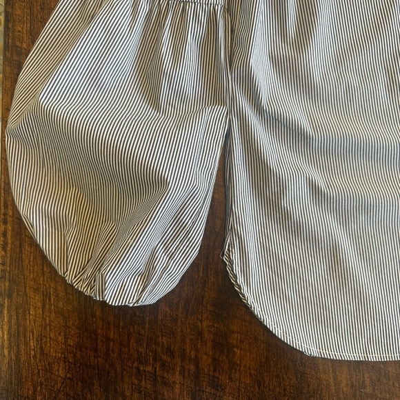 Elliot Lauren | Pinstripe Collarless Button Down Shirt with Lantern Sleeve - Picture 3 of 8